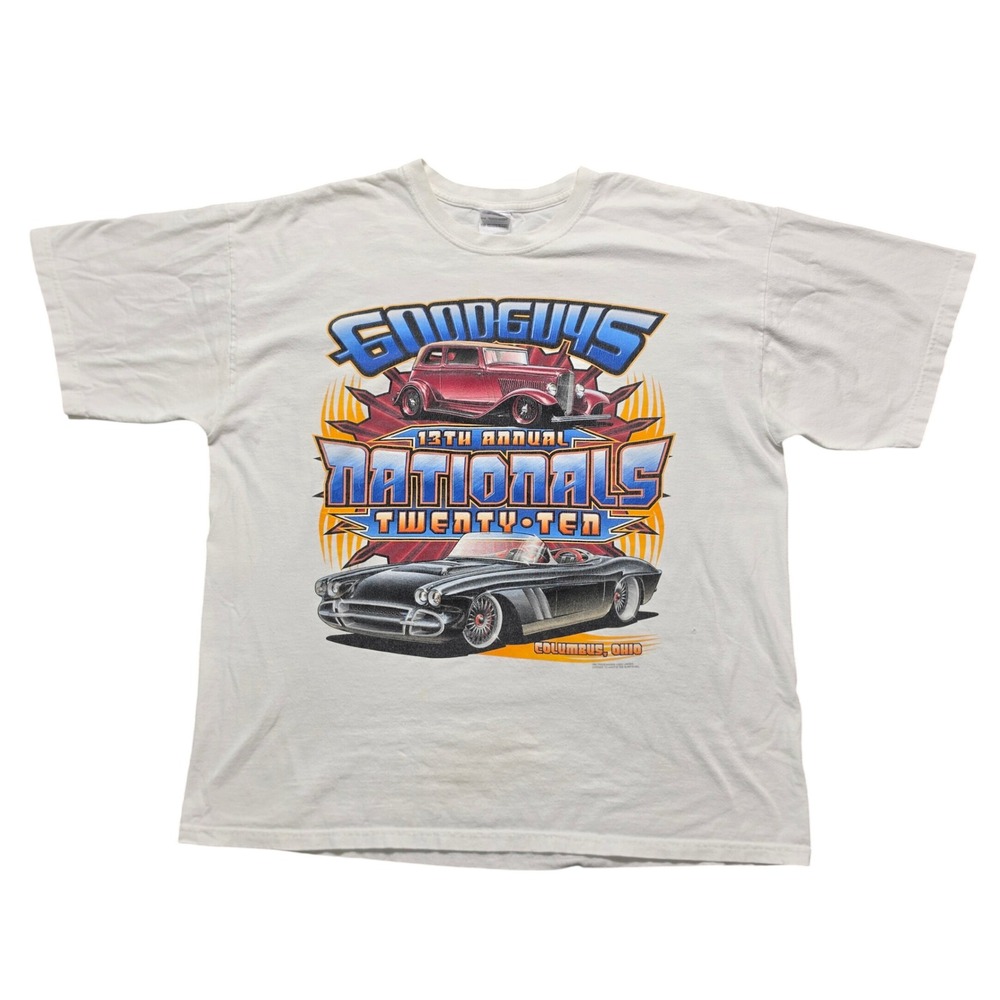 Goodguys T-Shirt Mens XL White Good 2010 Nationals Hot Rod Graphic Tee